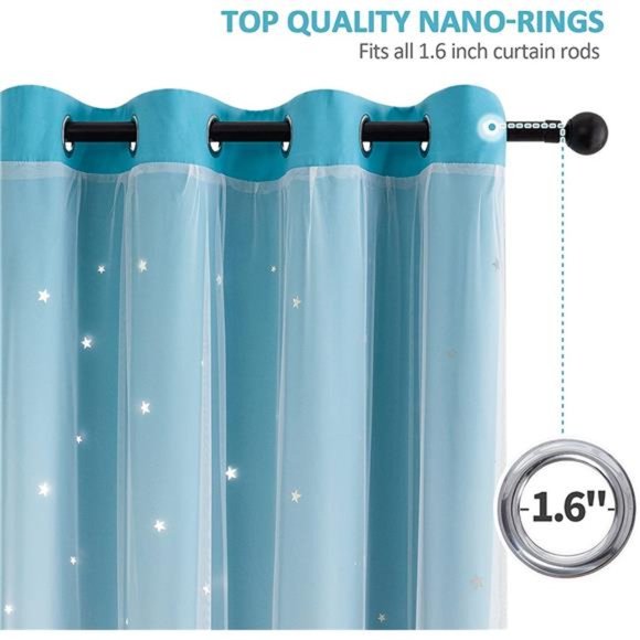 Cutout Curtains for Girls Bedroom 2 Panels, 2 in 1 Light Blocking Blackout - Picture 3 of 6